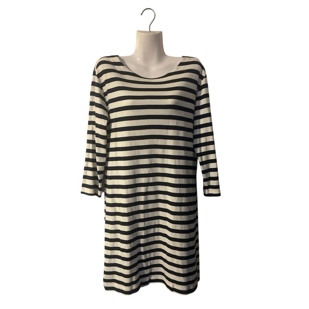 Goodthreads Blue White Stripe 3/4 Sleeve T-Shirt Dress Size M Nautical Coastal